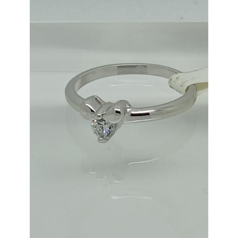 Delightful Vintage 1990's Silver Tone Bow Ribbon Band Ring‎ CZ Solitaire Size 7